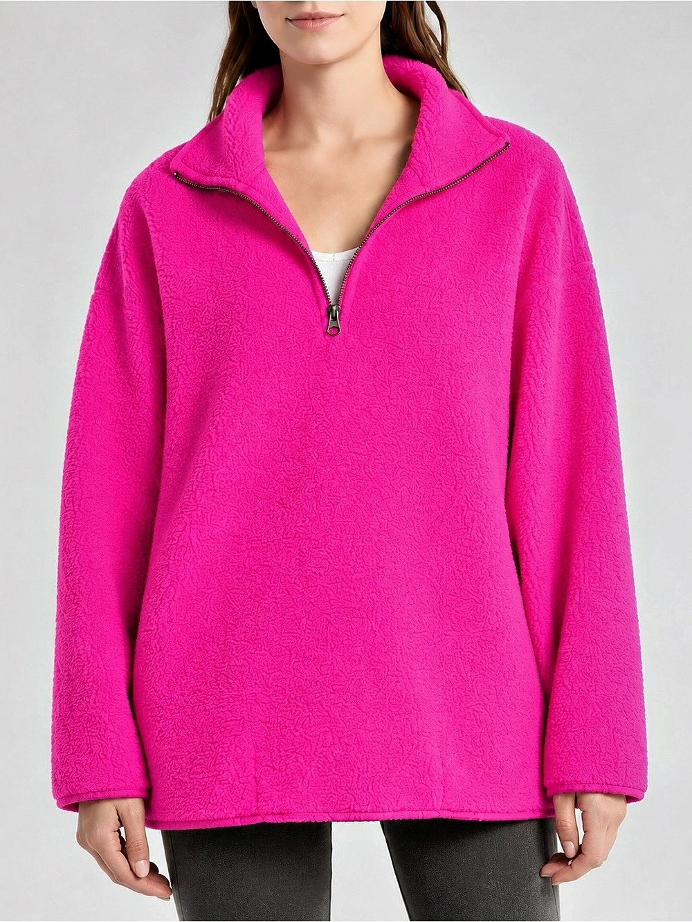 NWT Free People Coco Faux Sherpa Pullover in Hibiscus Highlight (Neon Pink)